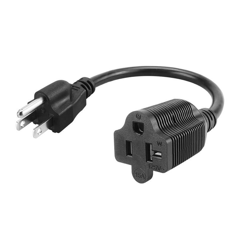 Nema 5-15P to 5-15/20R AC Adapter Cable,15A to 20A 125Volt NEMA 5-20R T Blade Plug Adapter Cable 1ft PC-0001-1FT