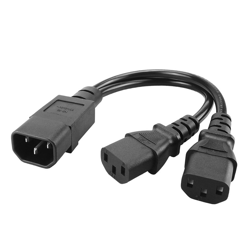 IEC 320 C14 to Double Dual C13 Y Split Power Cord, IEC 320 3Pole Male to 2 Female Y Adapter Cable 1FT, PC-0109-1FT