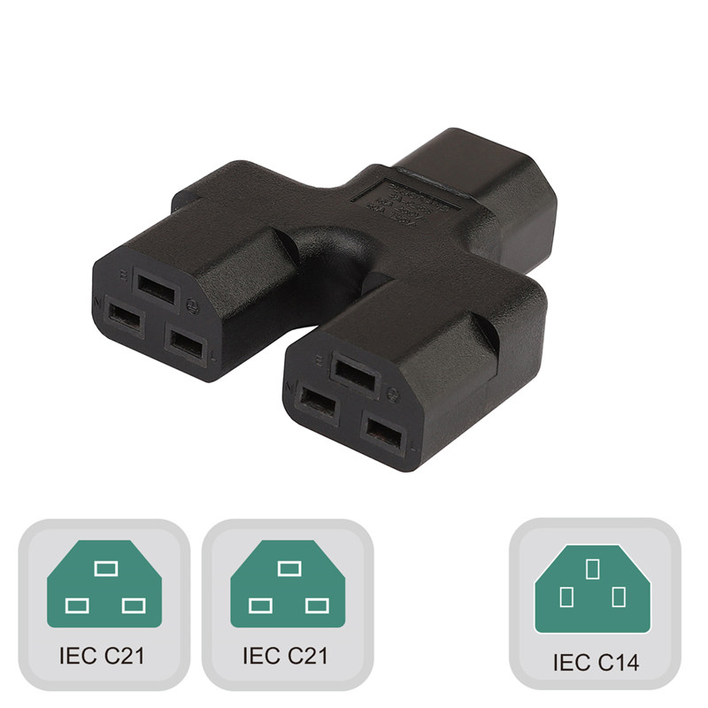 Plugrand IEC 320 C14 Male to Dual 2*C21 Female Power Adapter, IEC 3Prong Male 10A to 16A 20A Y Power Adapter, IEC Male to 16A 20A UPS PDU Power Adapter PA-0253
