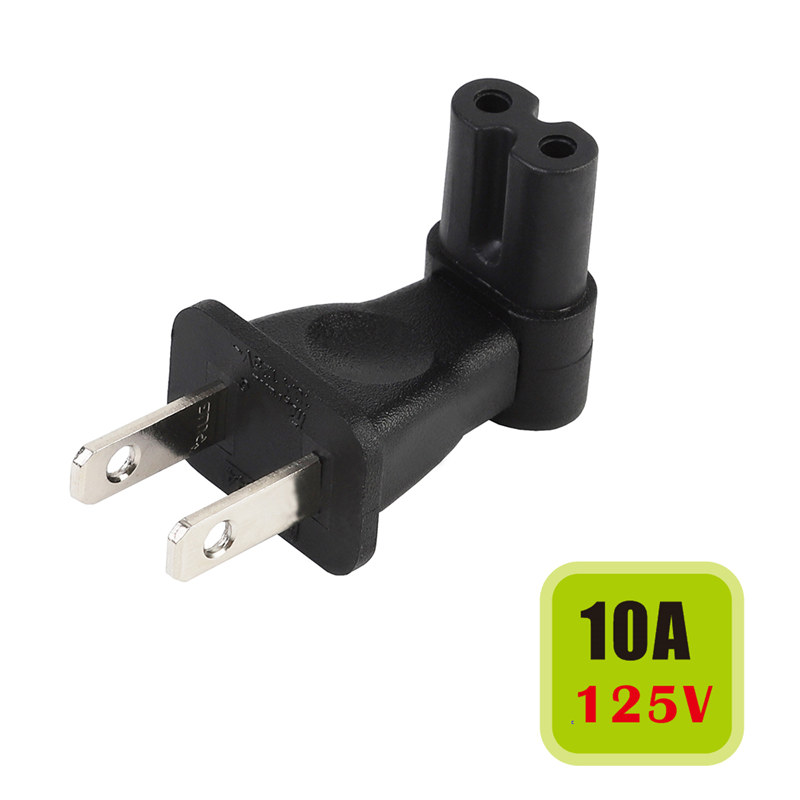 Plugrand PA-0244 USA 2 Pin Male to IEC 320 C7 Right Angle AC Adapter,Nema 1-15P Male to C7 Angle AC Power Adapter 
