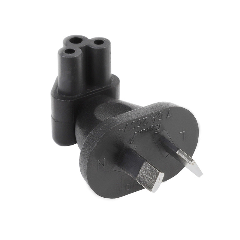 Plugrand PA-0249 Australia China 2 Pin Male to IEC 320 C5 Mickey Mouse Right Angle Adapter