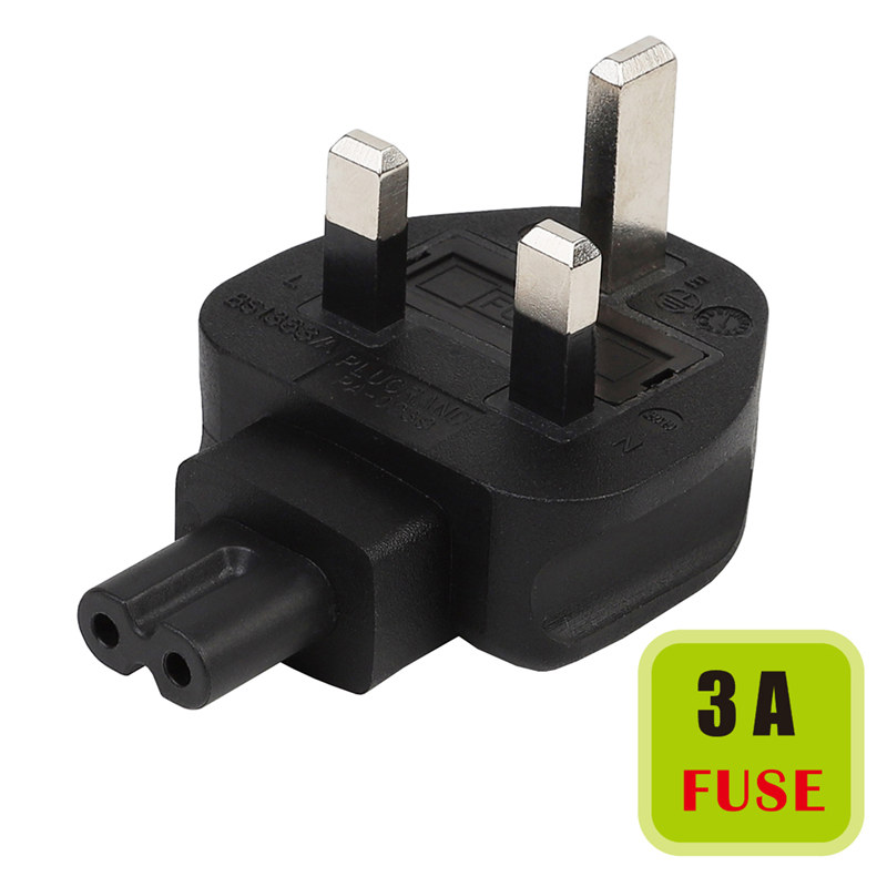 Plugrand PA-0239 UK 3-Prong Male to IEC 320 C7 Female AC Adapter 3A Fuse
