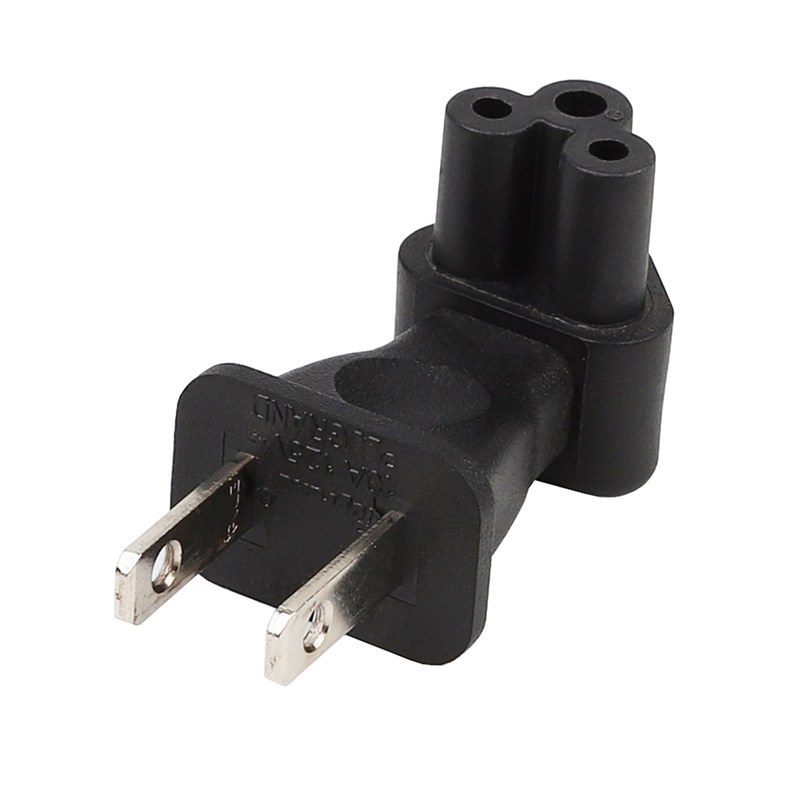 Plugrand PA-0245 USA 2 Pin Male Nema 1-15P to IEC 320 C5 Right Angle AC Adpater